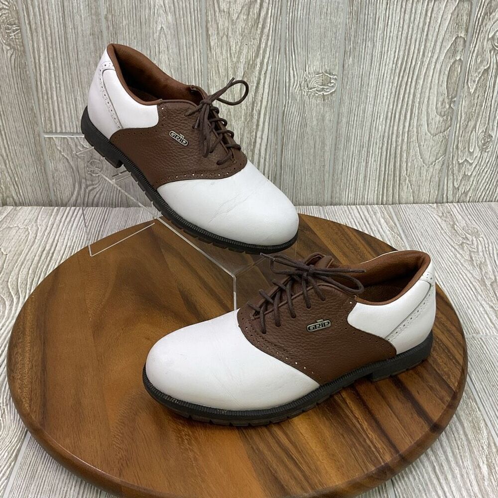 Grip Men's Size 7 Brown White Leather Casual Golf Shoes Lace Up